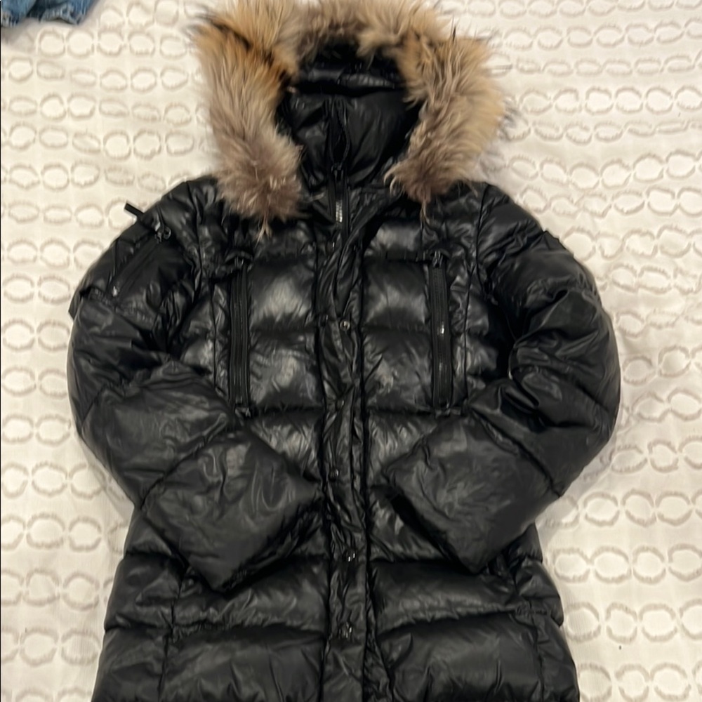 SAM Black Puffer Coat with Faux Fur Hood
